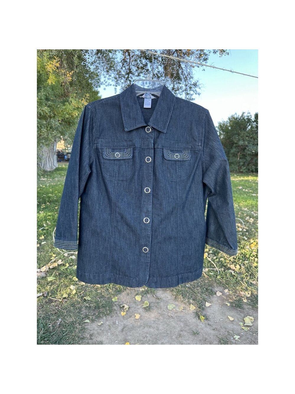 Koret City Blues Denim Jacket Women’s PL PETITE L Blue Snap Closure 3/4 Sleeves